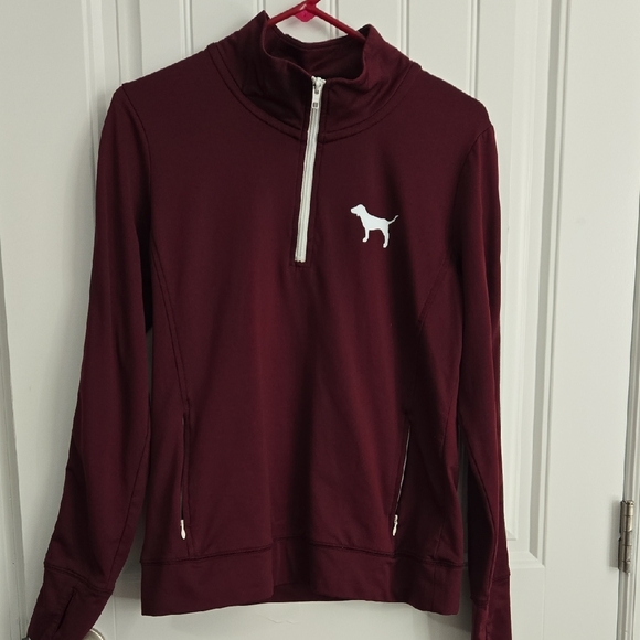 PINK Victoria's Secret Tops - PINK Victoria's Secret Burgundy Quarter-Zip with White Dog Logo